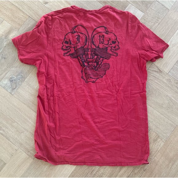 Johnson Motors red slub moto tee. - Picture 2 of 4
